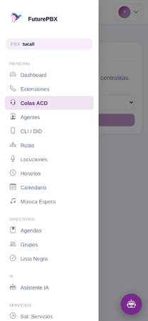 Slide-in menu
